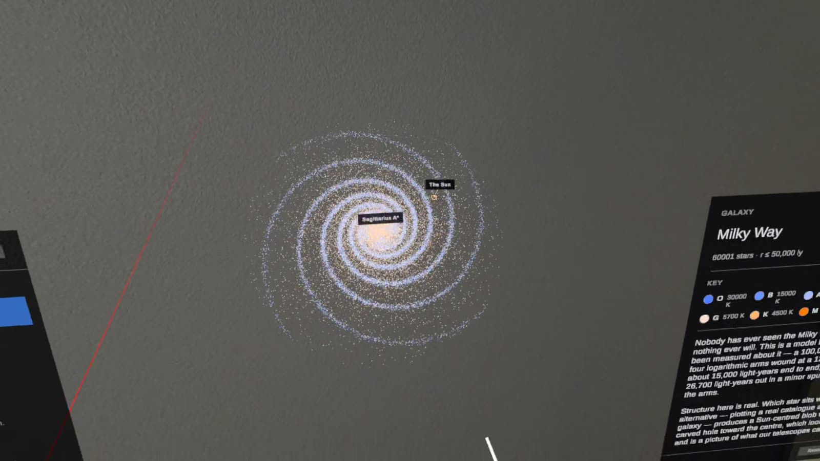 The Milky Way in passthrough on Quest, with the detail panel beside it
