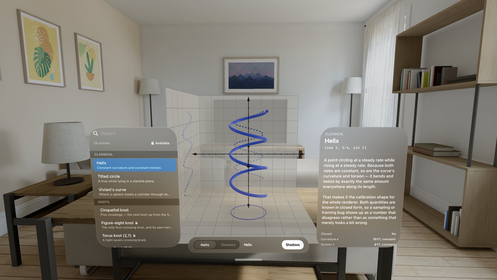 A helix with its shadows inside the coordinate box