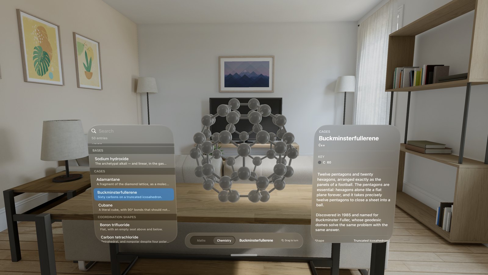 Buckminsterfullerene, sixty carbons on a truncated icosahedron